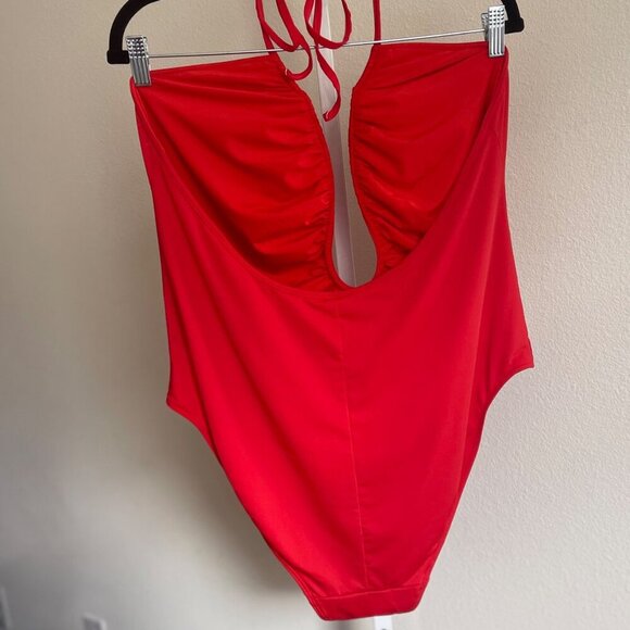 Good American Plus Size Swimsuit Women 4XL Red Halter U Neckline One Piece - Picture 3 of 6